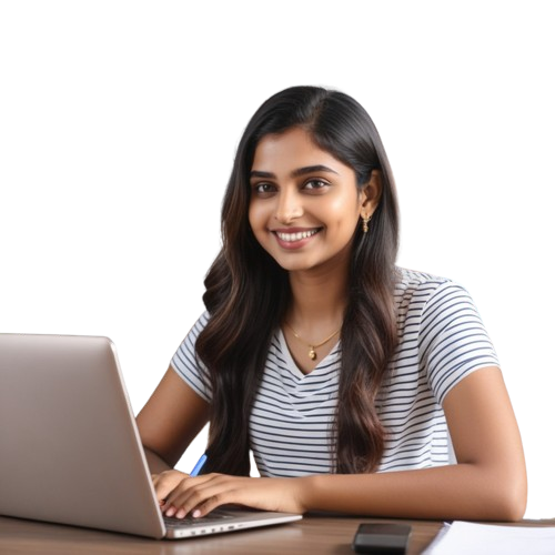 a happy indian young woman doing online class 482186331 removebg preview Online tuition classes for CBSE and ICSE around India mathsjyoti.in